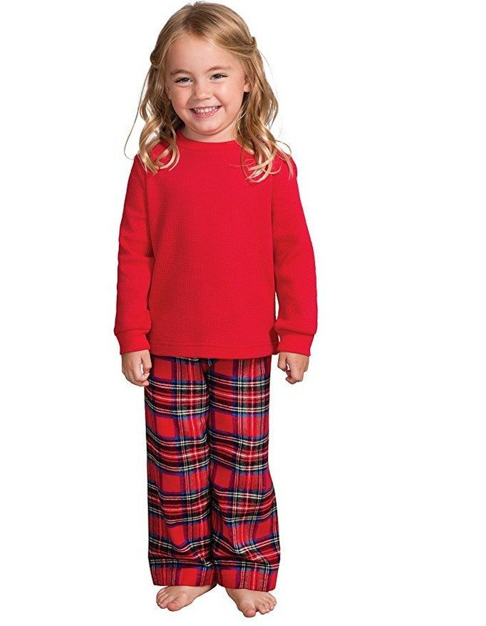 WW | Christmas Long Sleeve Pure Red Top and Plaid Long Pants Family Matching Pajamas