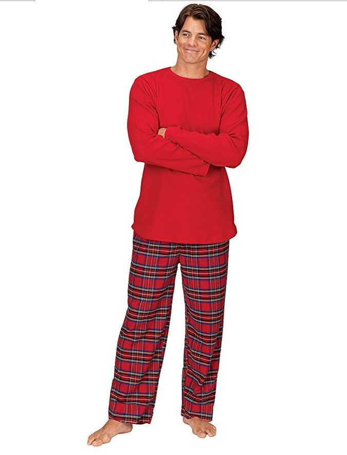 WW | Christmas Long Sleeve Pure Red Top and Plaid Long Pants Family Matching Pajamas