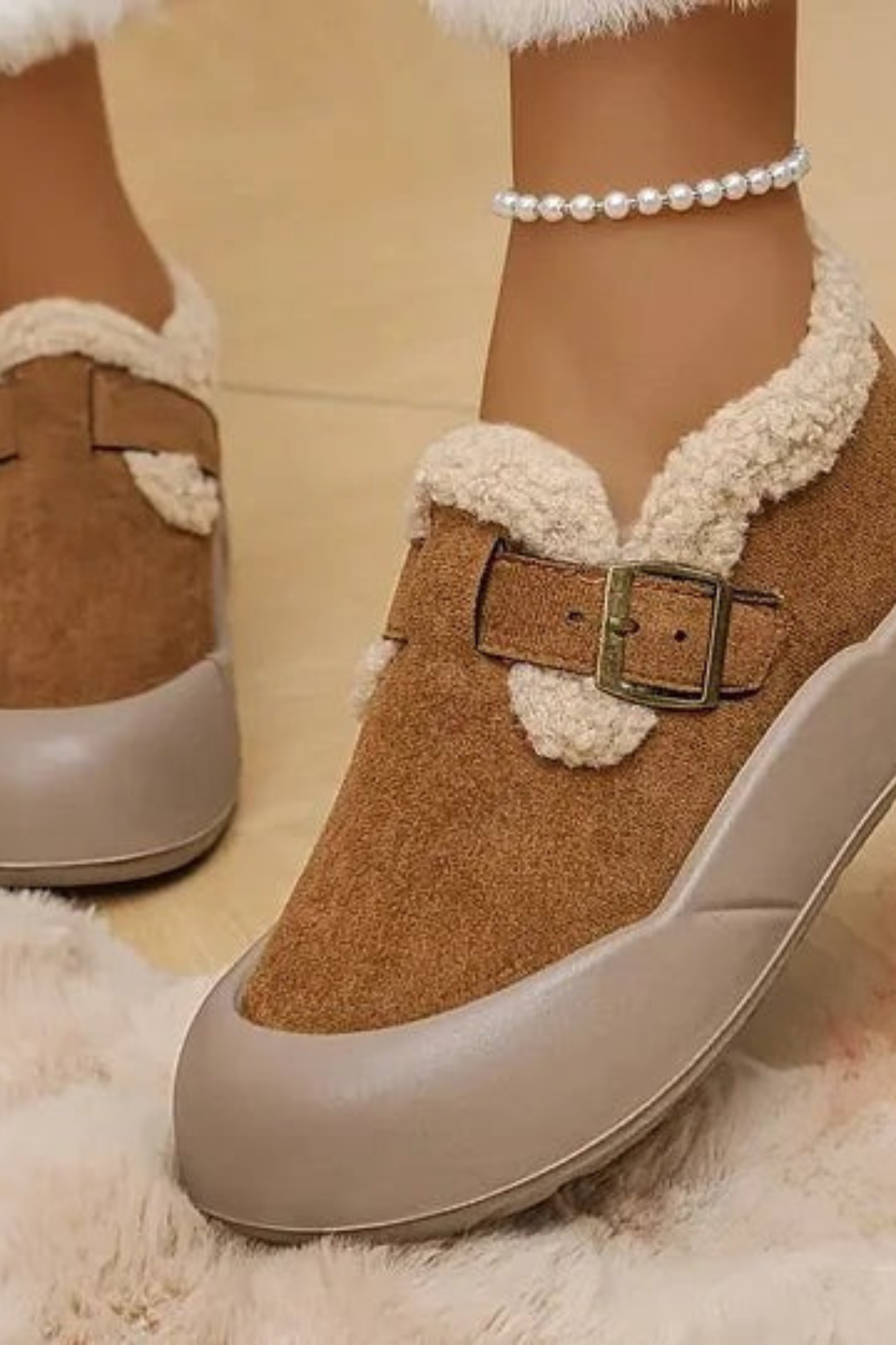 Ivory Comfortable Fleece-Lined Shoes - Khaki