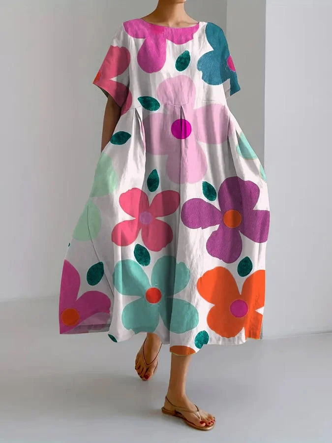 ELIANA | Blumiges Midikleid mit unbeschwertem Stil und Sommerkomfort für bunte Tage