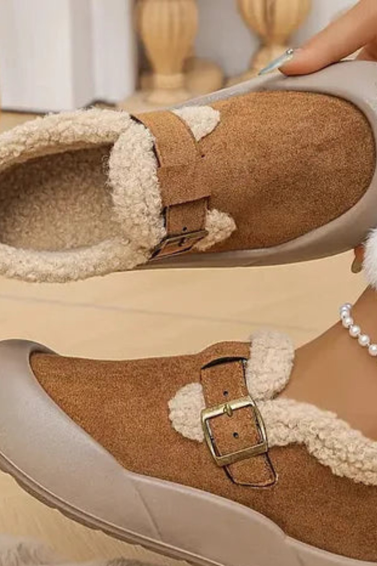 Ivory Comfortable Fleece-Lined Shoes - Khaki