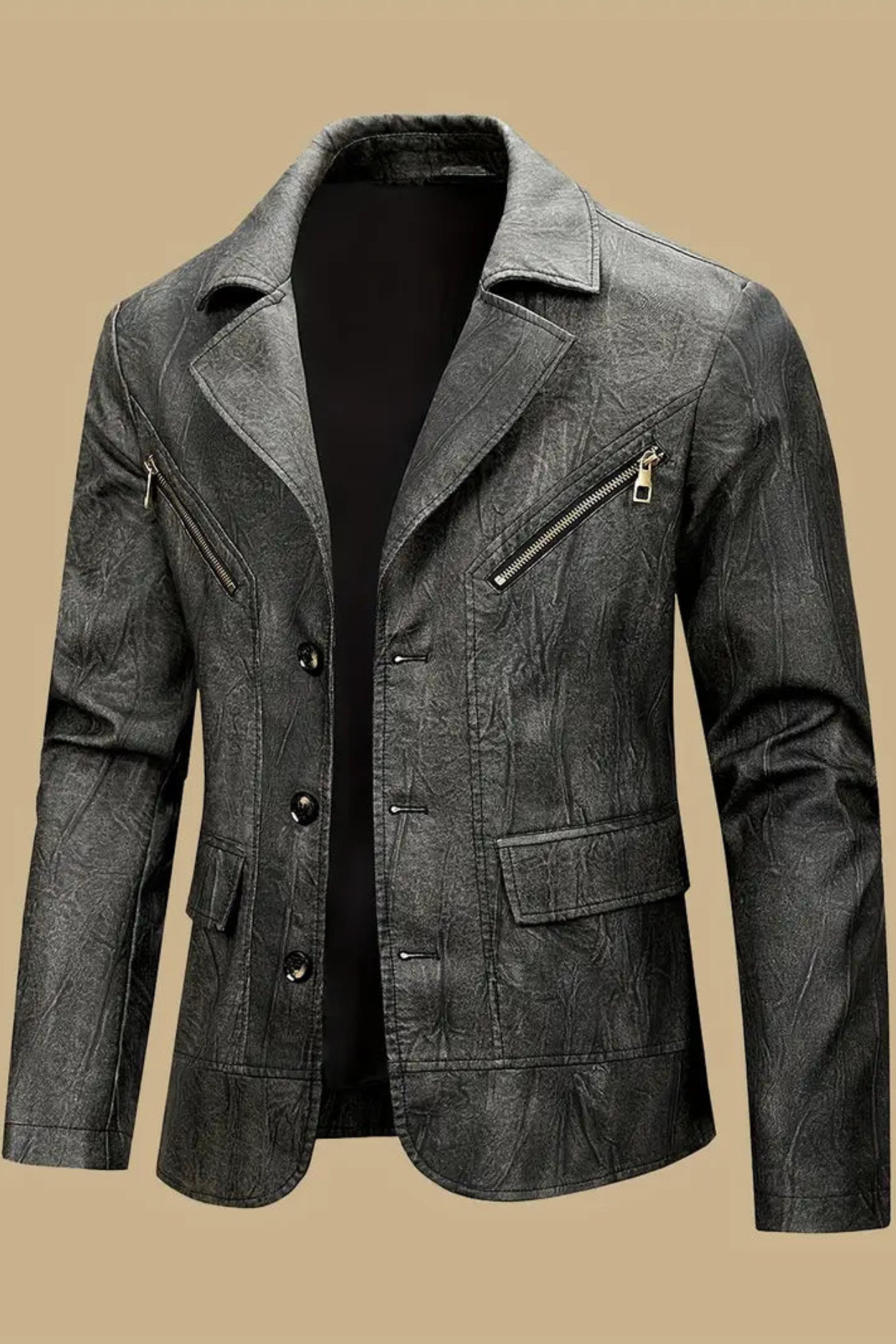 Oliver Leather Jacket with Locomotive Collar - Black