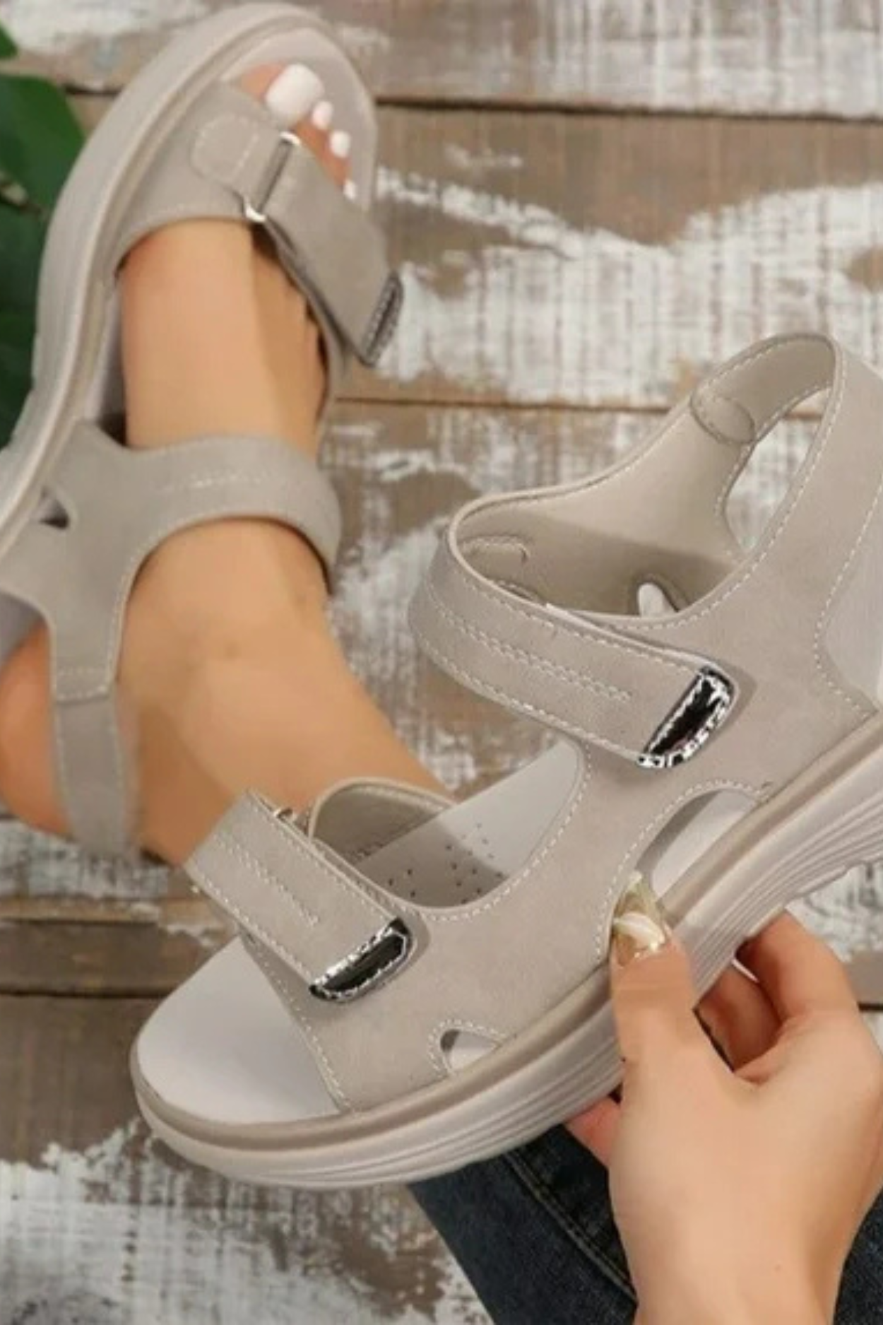 Tonya Orthopedic Leather Sandals - Grey