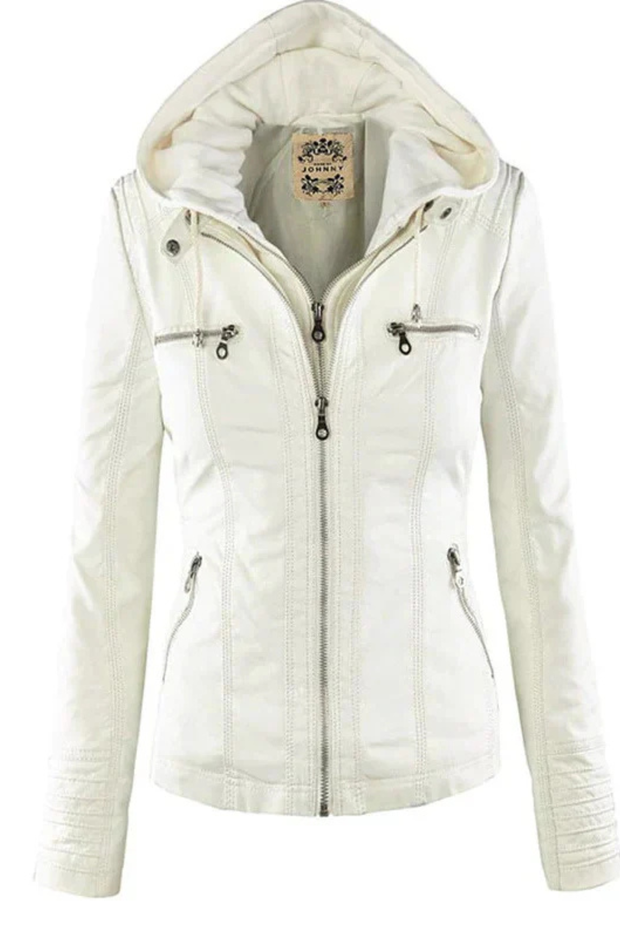 Eva Weatherproof Women's Leather Jacket with Hood - White