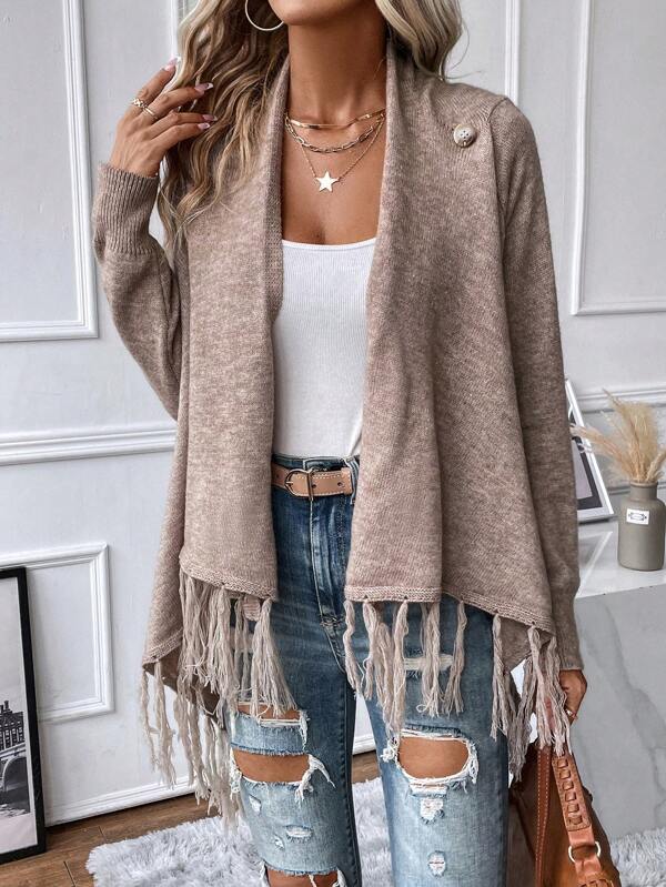 WW | Sweater With Fringes And V-Neck Design