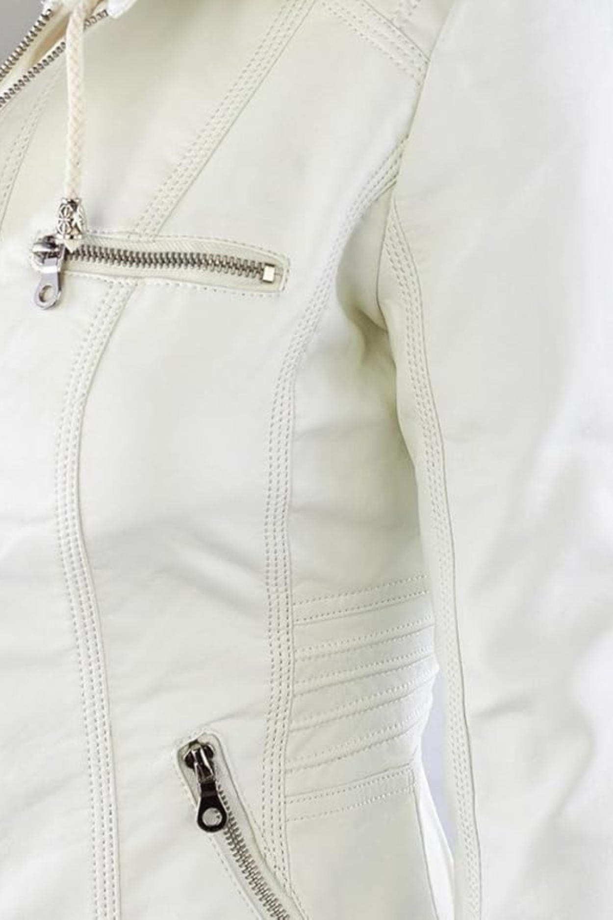 Eva Weatherproof Women's Leather Jacket with Hood - White