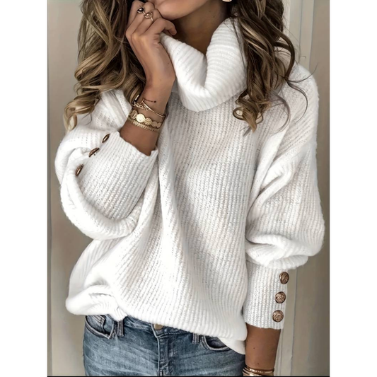 WW - Women's Sweater with Button Sleeves and Turtleneck