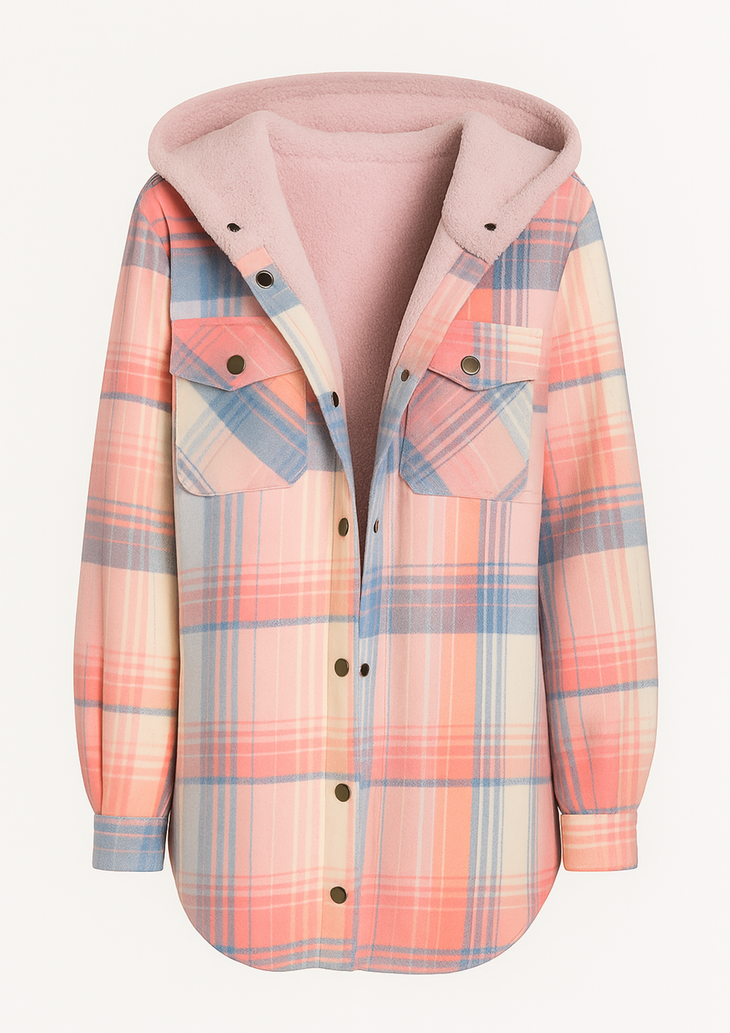 Yseldis Plaid Lined Fleece Jacket - Pink