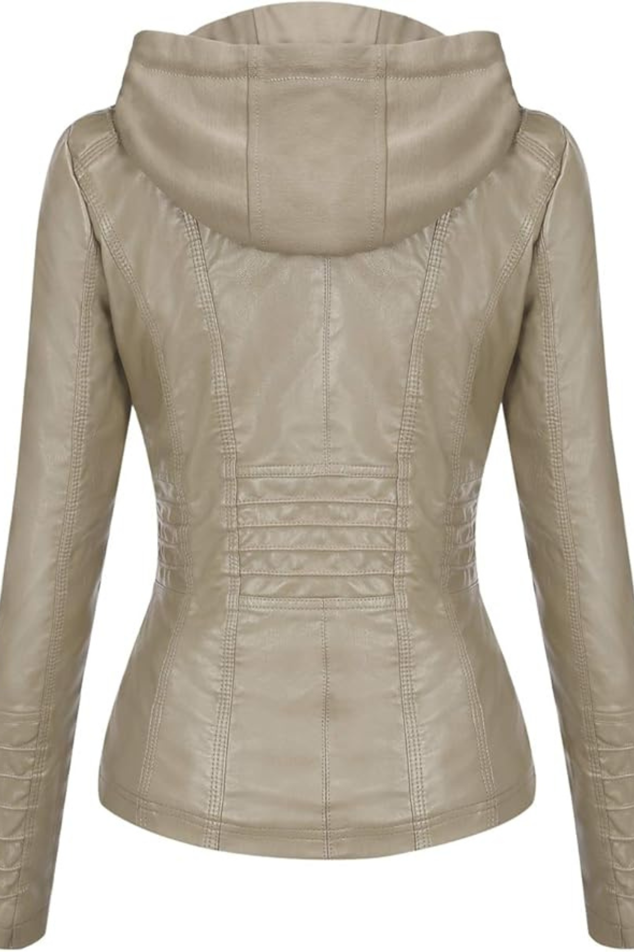 Eva Weatherproof Women's Leather Jacket with Hood - Beige
