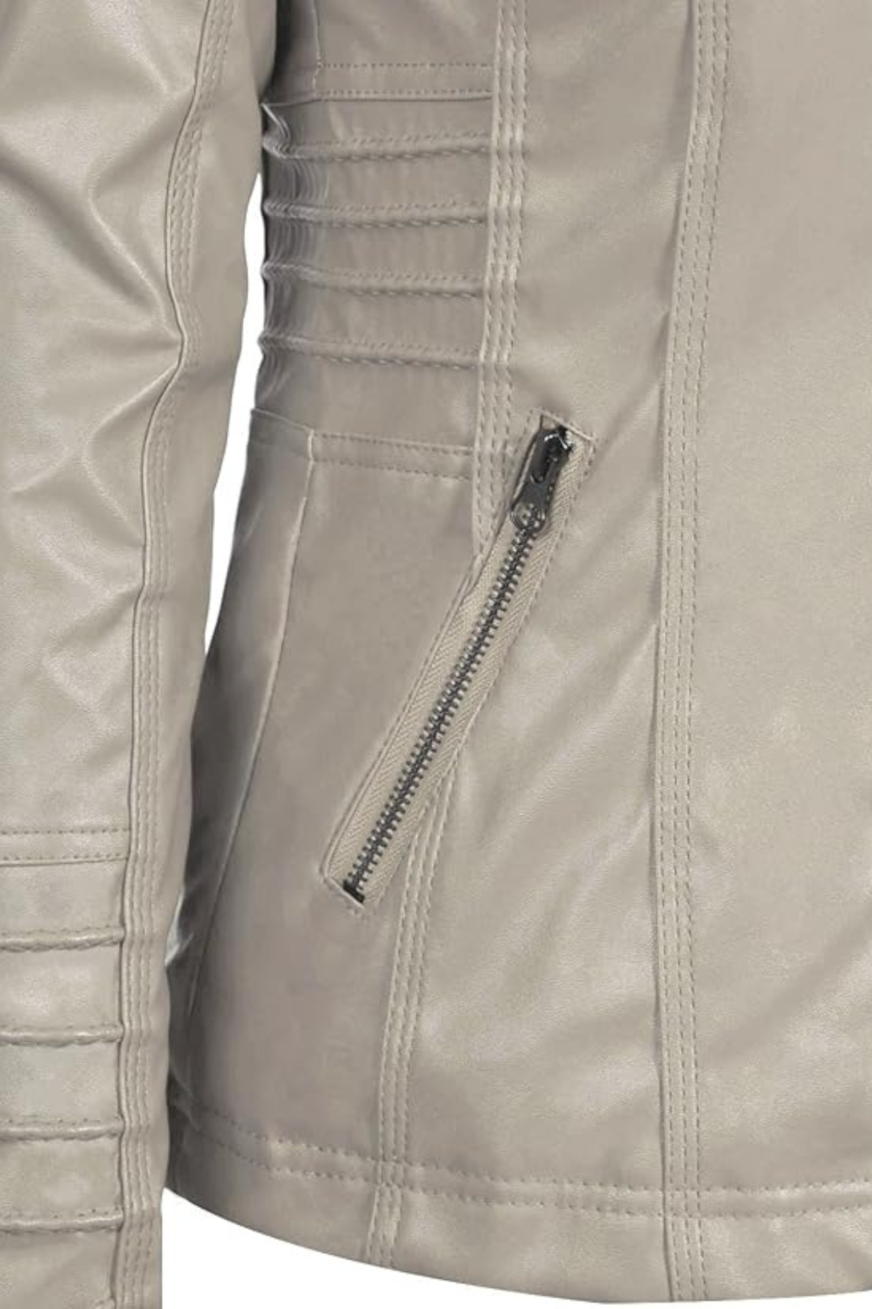 Eva Weatherproof Women's Leather Jacket with Hood - Beige