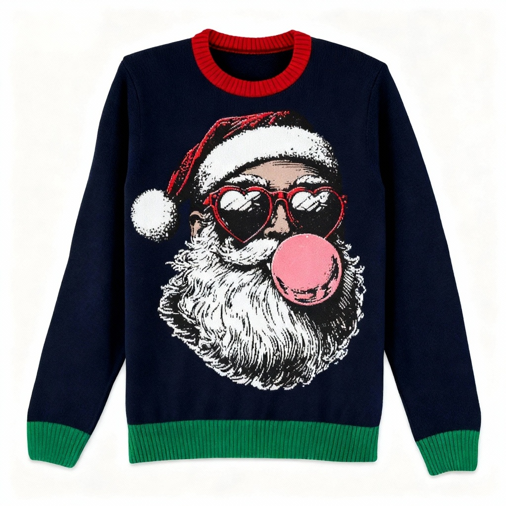 WW | Festlich & Furchtlos: Goofy Weihnachtsmann-Muster Druck Weihnachts-Pullover