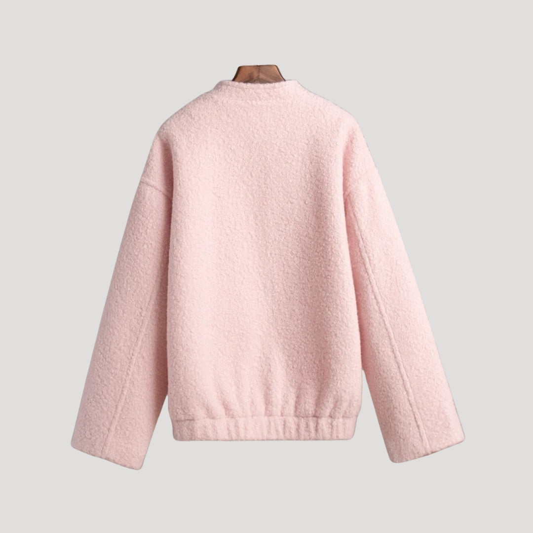WW | Damen Boucle Teddy Bomber Jacke pink mit Reißverschluss