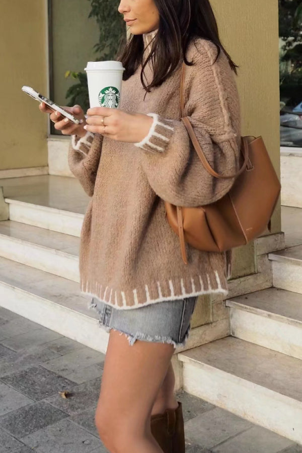 WW | Cozy roll-neck sweater with color block pattern