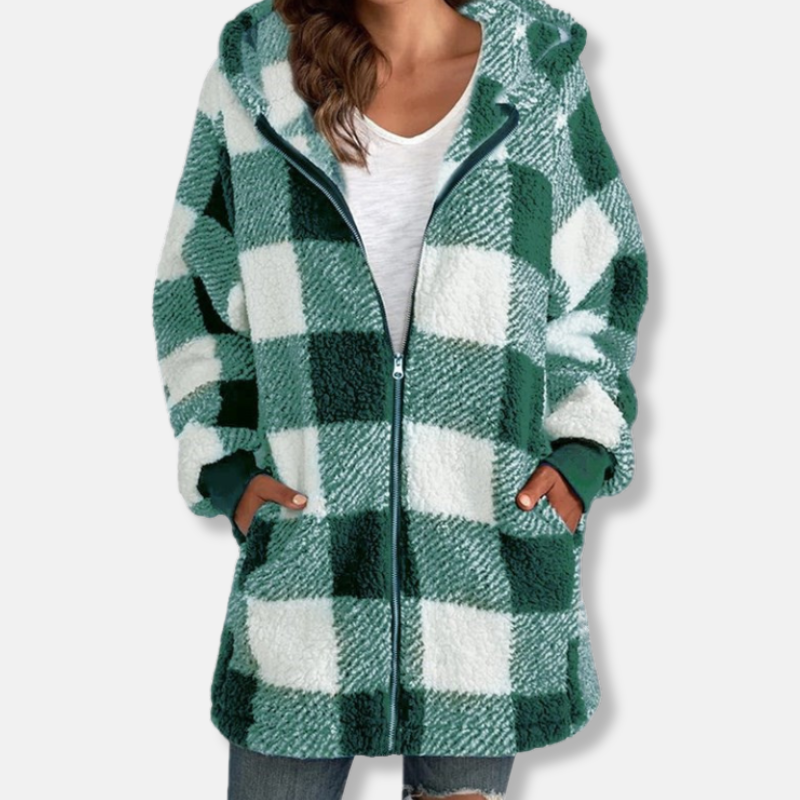 WW | Hooded Oversized Fit Soft Knit Check Pattern Long Length