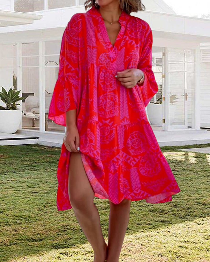 WW | Kleid mit 3/4-Ärmeln und geometrischem Boho-Print