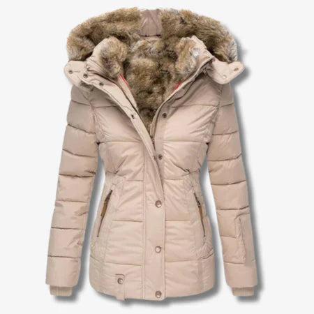 WW | Pufferjacke Taillierte Passform Gepolstert Kapuze mit Kunstpelz