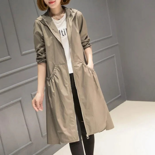 WW | Long Zip-Up Coat with Hood