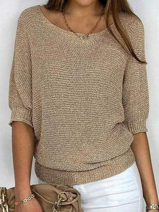 WW | Goldfarbener einfarbiger Pullover mit Rundhalsausschnitt
