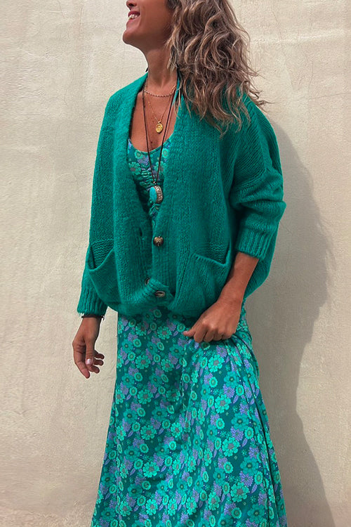 WW | Rosiedress Solid Knopfverschluss Taschen Pullover Cardigan