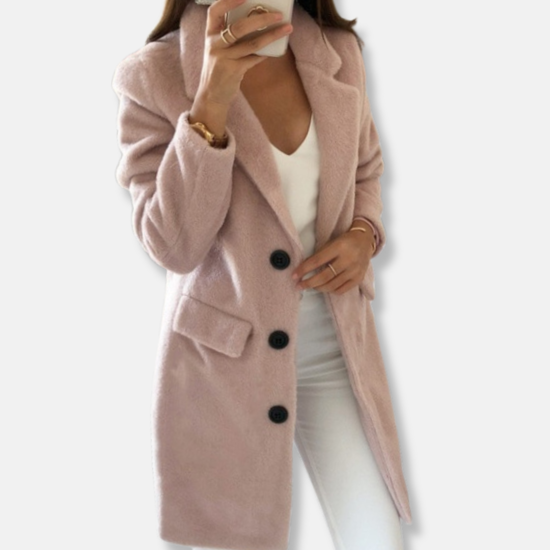 WW | Wool Coat - Classic Design - Knee-Length - With Button Closure and Lapels