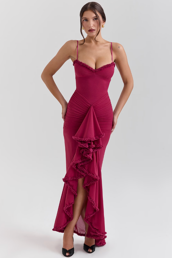 Leah | Maxikleid mit Rüschen und Schlitz