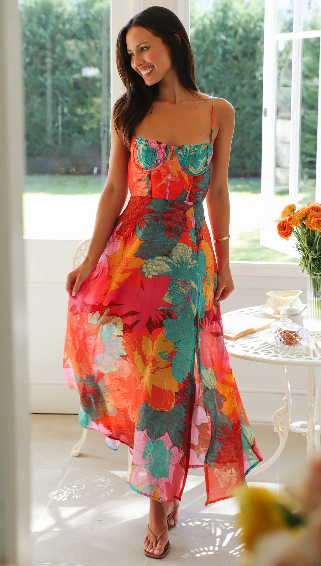 Women's dress with sexy straps and floral print