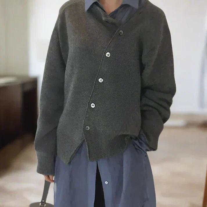 WW | weiche strickjacke mit diagonaler knopfleiste
