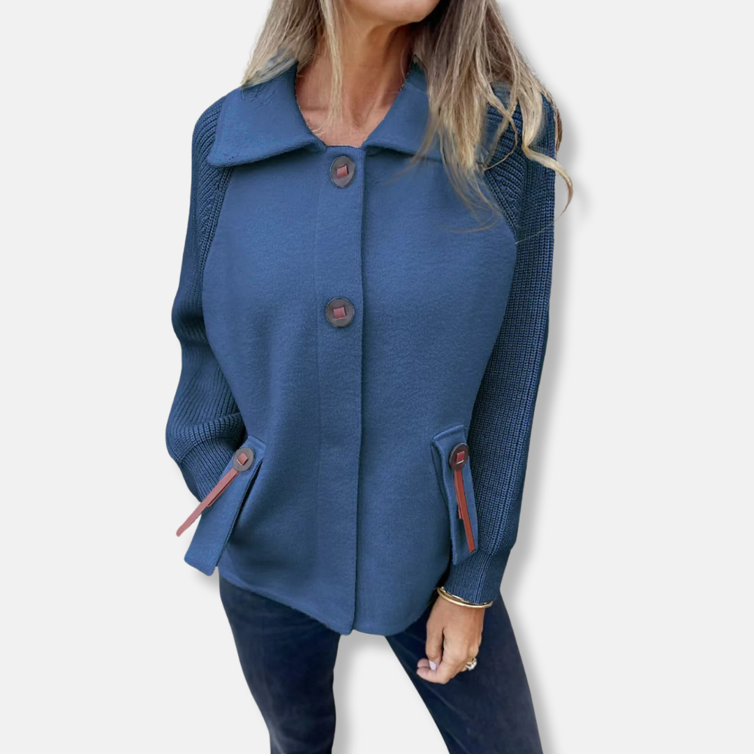 WW | Jacket - Casual fit - Knitted sleeves - With lapel - Button closure