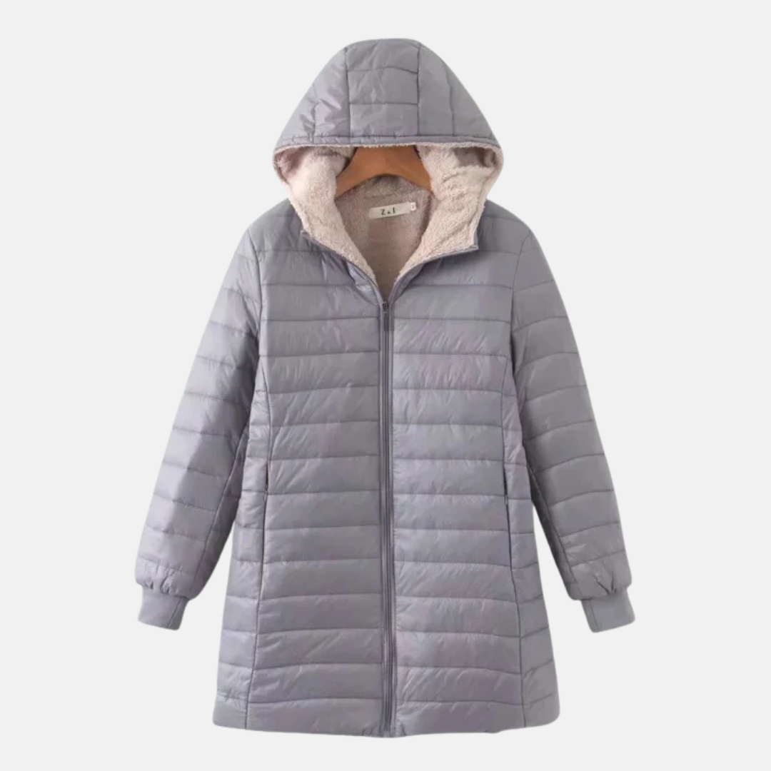 WW | Steppjacke mittellang Kapuze Fleece Futter Reißverschluss Rippbündchen