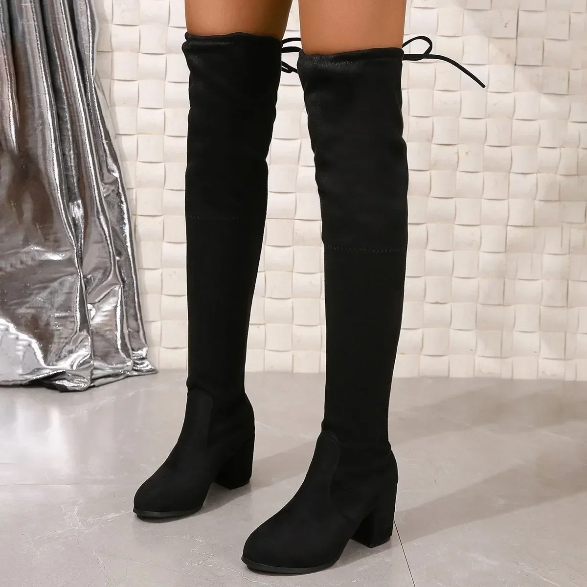 WW | Over-the-Knee Boots Flat Heel, Stretch Fabric, Casual Design