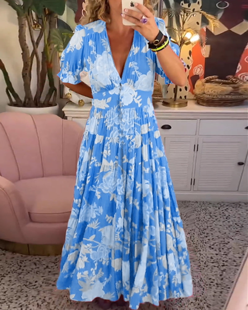 Adelaide - Kleid mit Blumenmuster, V-Ausschnitt und Taschen