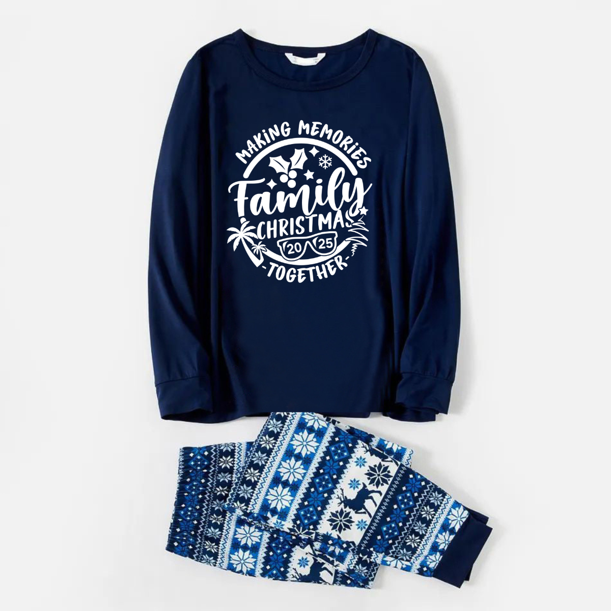WW | Weihnachten Erinnerungen Gemeinsam 2025 Druck Blaue Familienpassende Pyjamas Mit Hundebandana