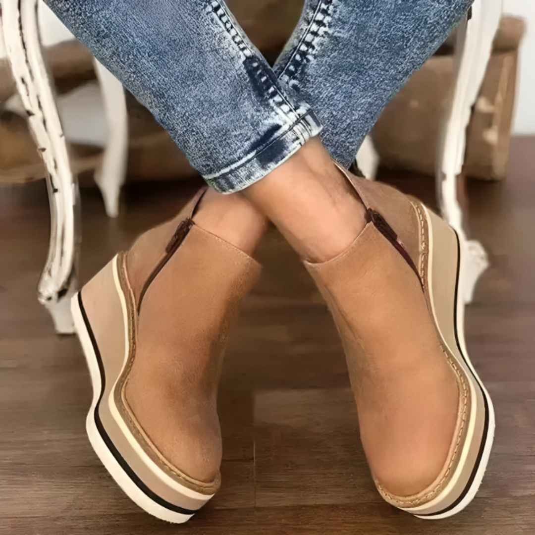 LUCY - Orthopedic Leather Platform Ankle Boots with Comfort Sole