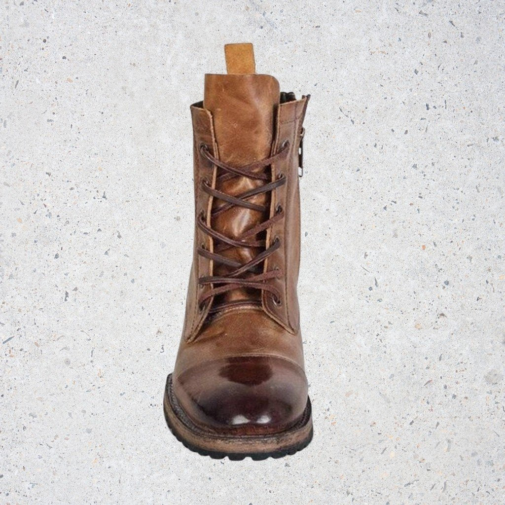 WW | Retro Lederstiefel Mit Schnürsenkeln