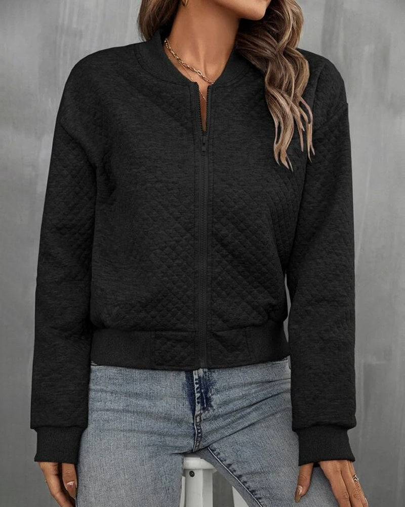 WW | Quilted Bomber Jacket Short Cut Zipper Ribbed Edges