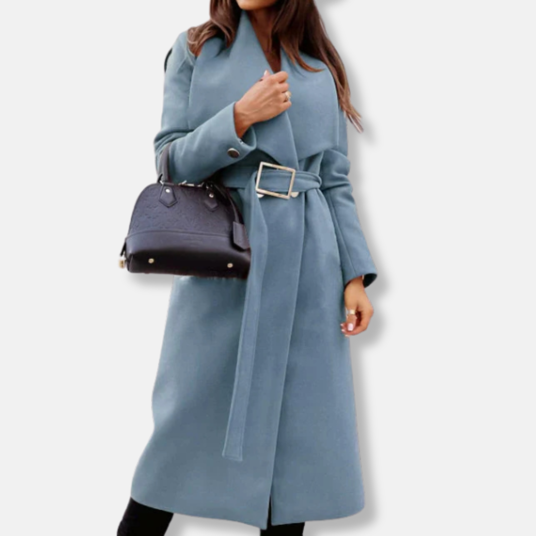 WW | Damen Langmantel – Lässig Taillierte Passform – Wollmischung – Drapierte Revers – Gürtel Taille