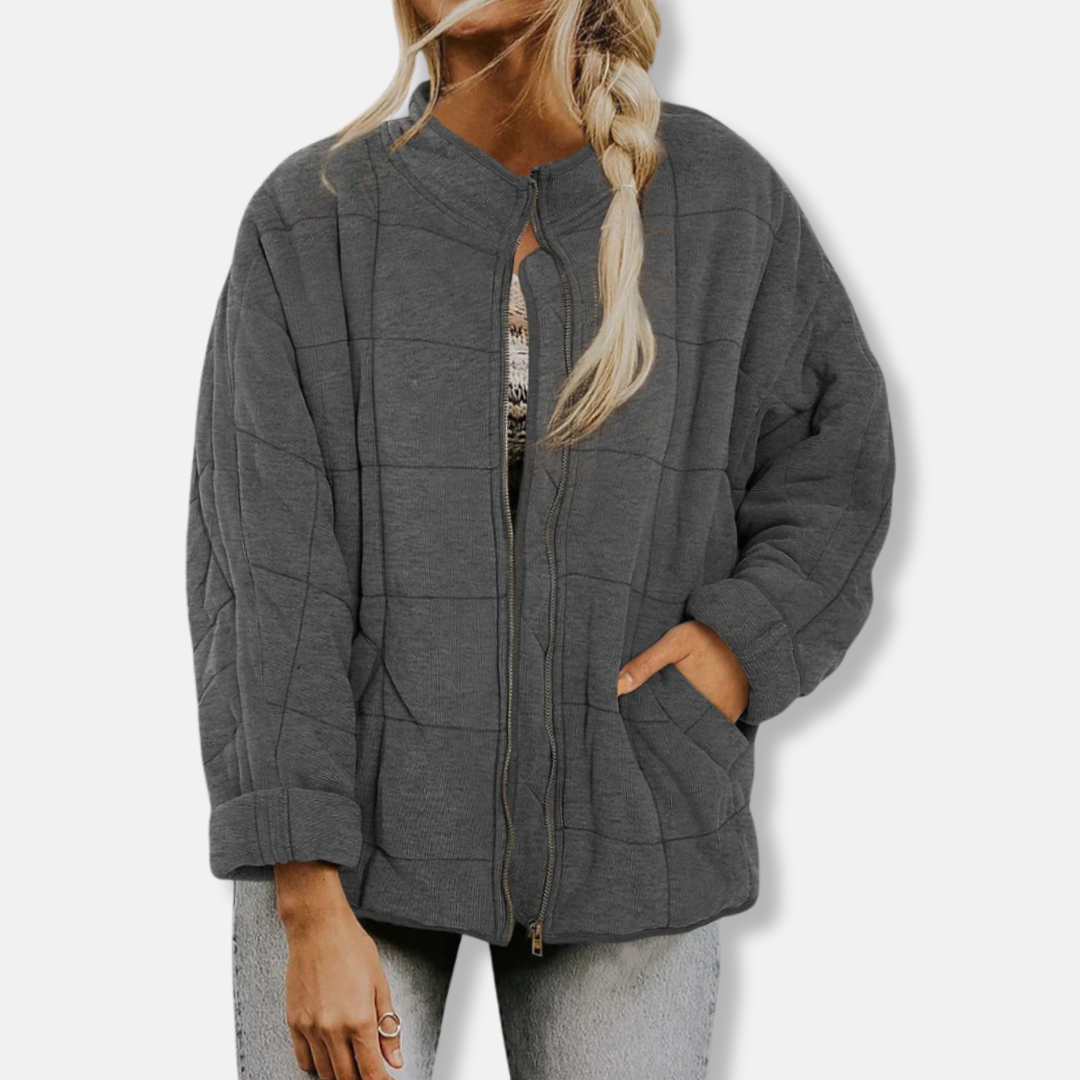 WW | Women's Quilted Coat – Plus Size – Stand-Up Collar – Full Zip Long Sleeves
