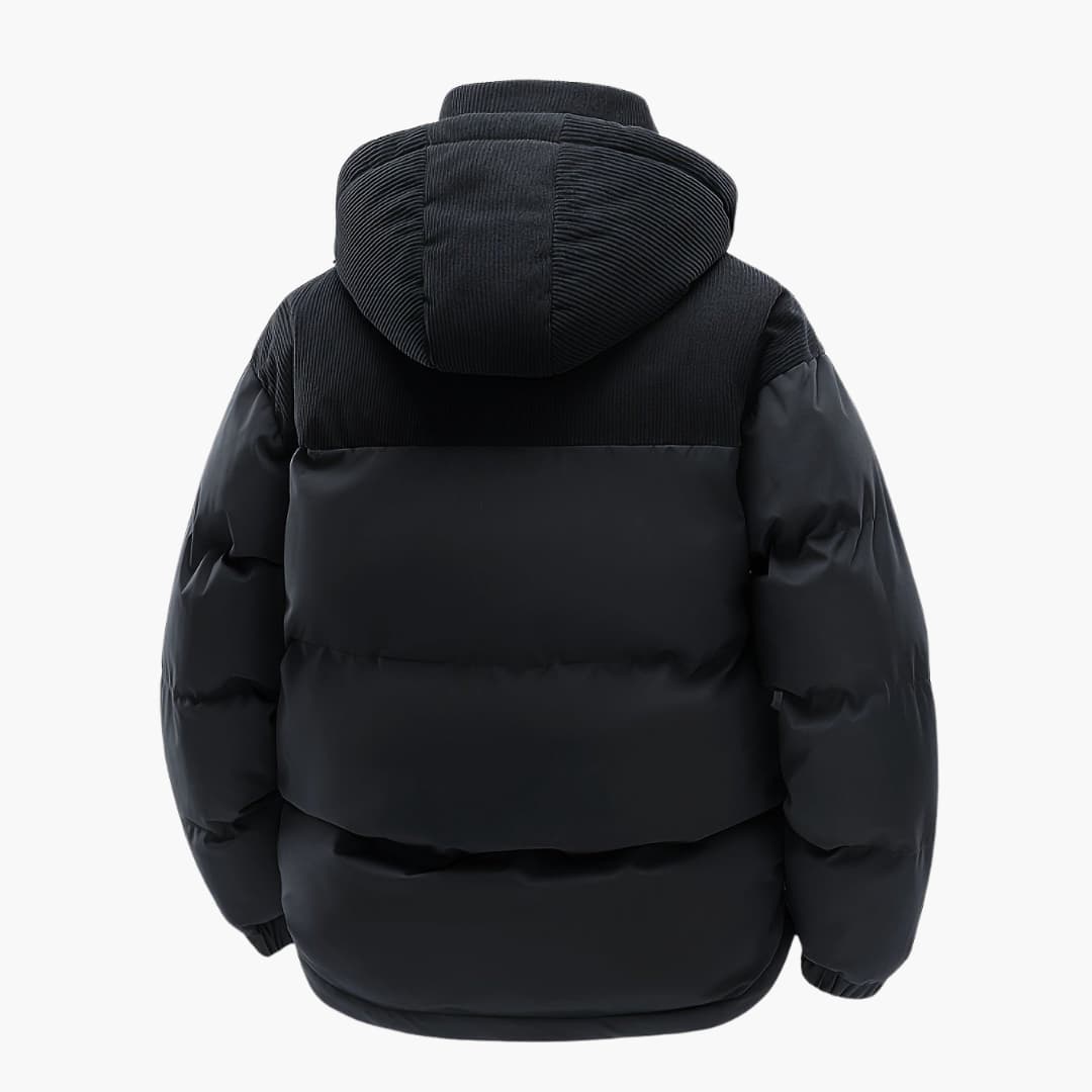 WW | Casual Hooded Jacket with Puffer Panels and Color Block Design