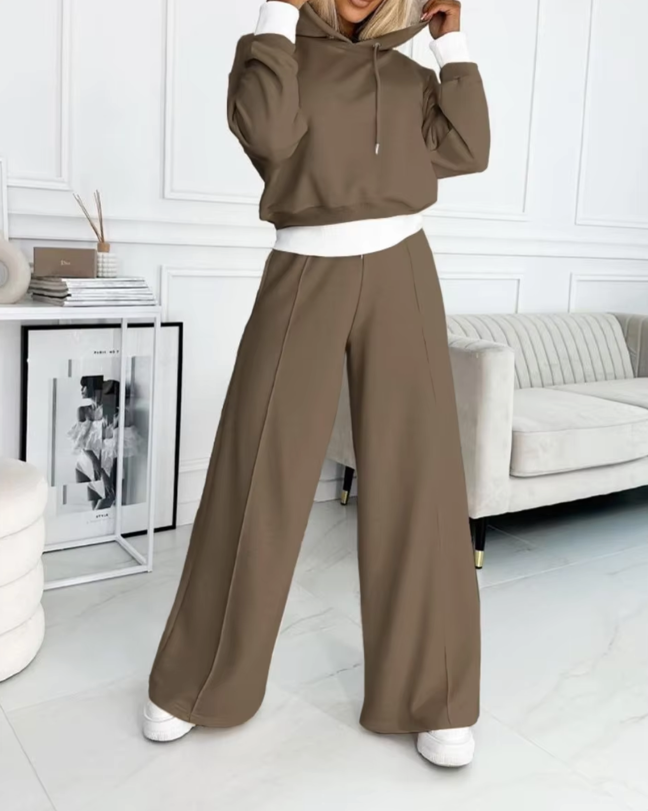 WW | Zweiteiliger Kapuzenpullover Und Hosenanzug Mit Weitem Bein