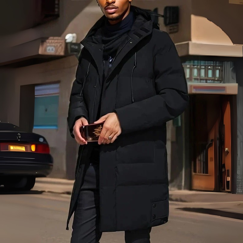 WW | Men's Long Winter Coat With Adjustable Hood And Zipper Design