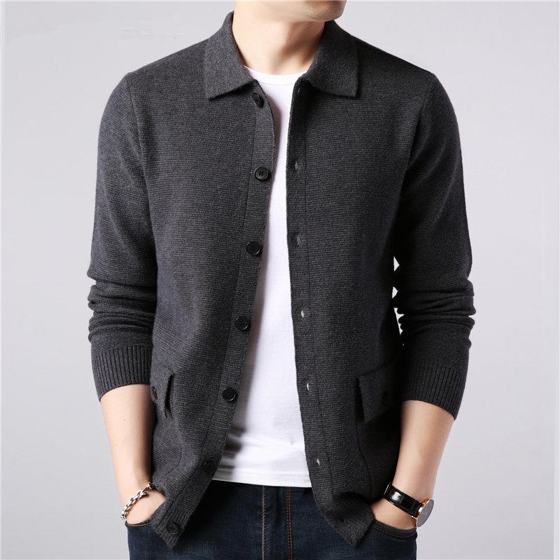 WW | Strickjacke Gestrickte Wollmischung Slim Fit Knopfleiste & Kragen Taschen