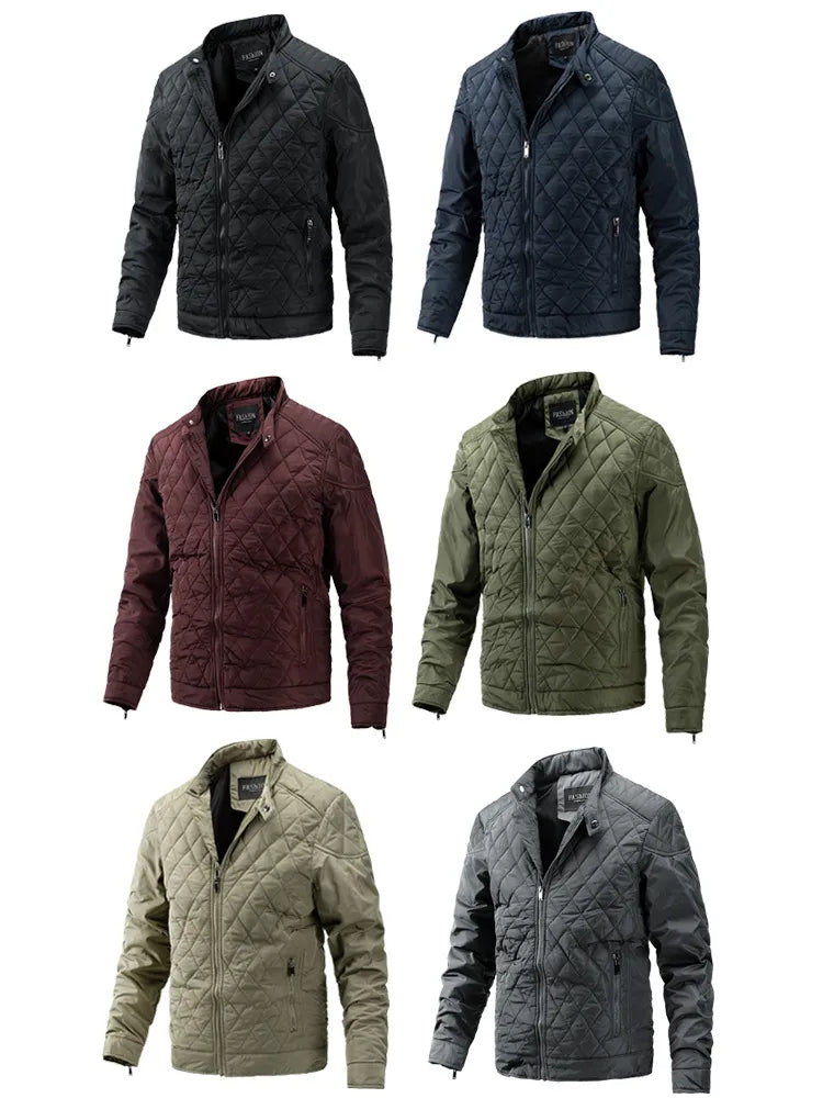 WW | Geo Padded Jacket Diamond Quilted Stand-Up Collar Zipper Slim Fit