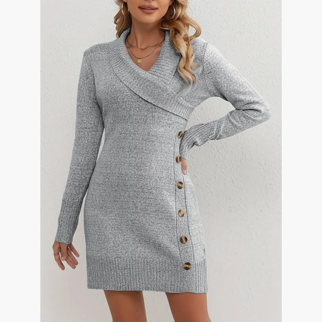 WW | Elegantes Kleid mit Knopfdekoration im V-Ausschnitt für Frauen