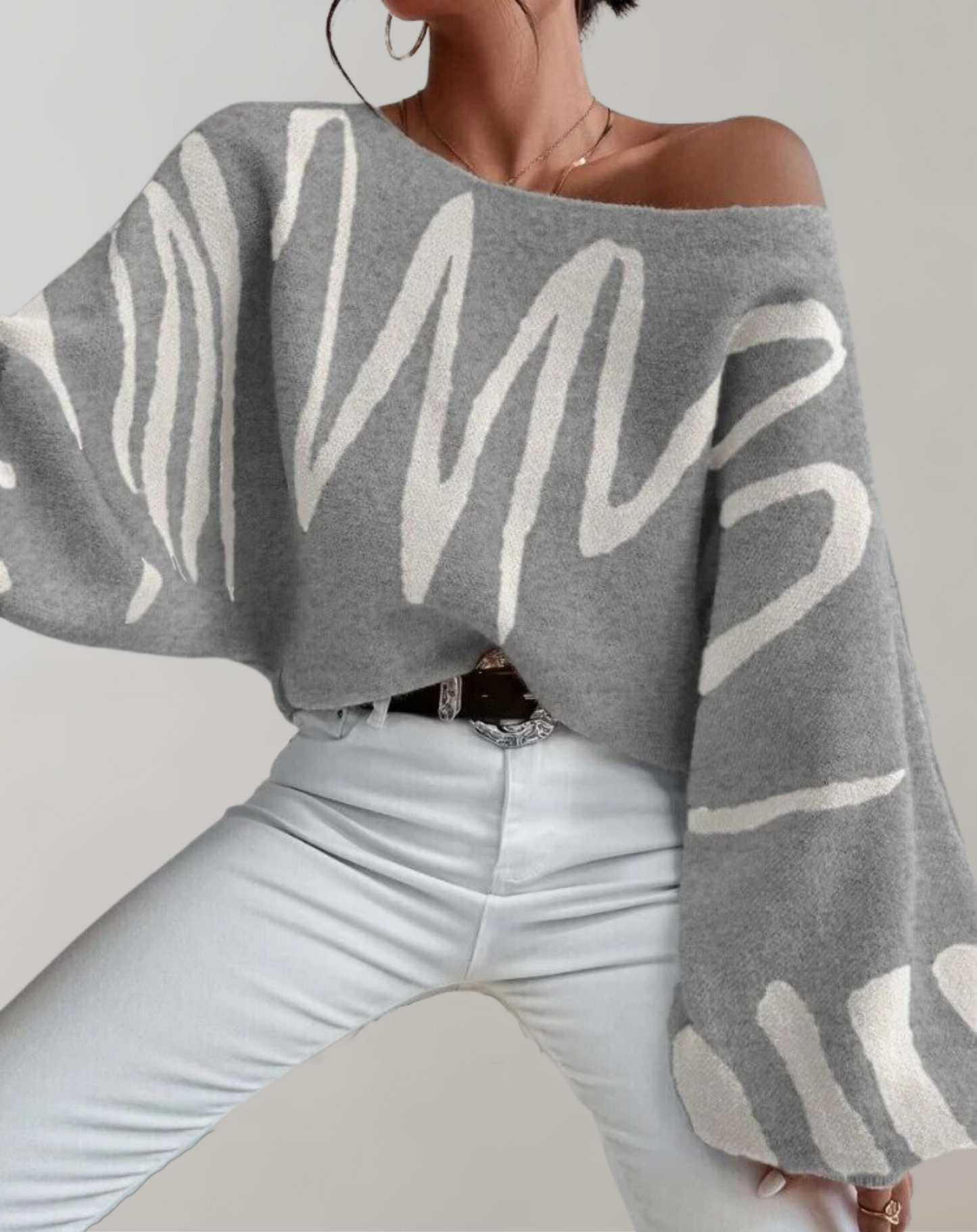 WW - Print Lantern Sleeve Off-Shoulder