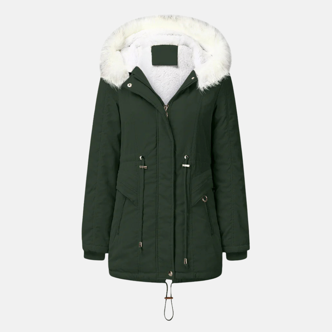 WW | Midi Caban Coat Fleece Lining Adjustable Waist Fur Hood Lined
