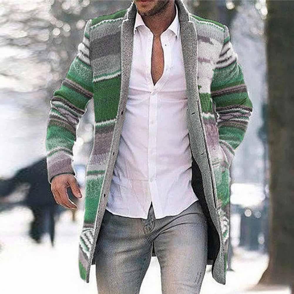 WW | Langer Mantel Gewebter Stoff Slim Fit Offene Vorderseite Einzigartiges Musterdetail