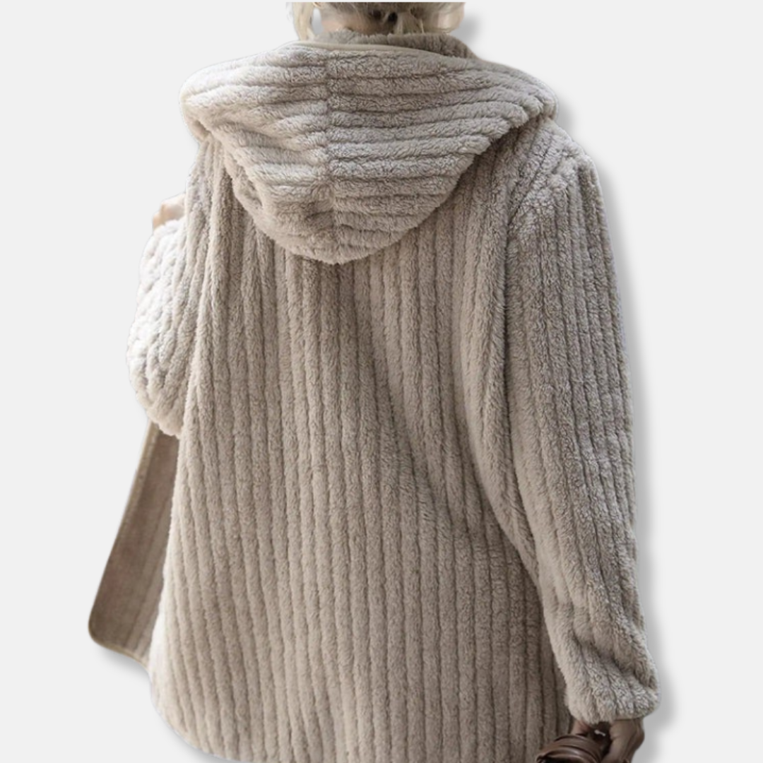 WW | Fleece Übergroßer Cardigan - Kapuzen-Rippstruktur-Cardigan