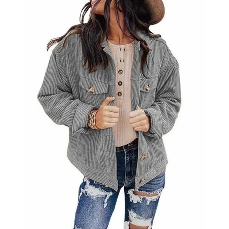 WW | Women's Cord Oversized Look Jacket With Buttons And Breast Pockets