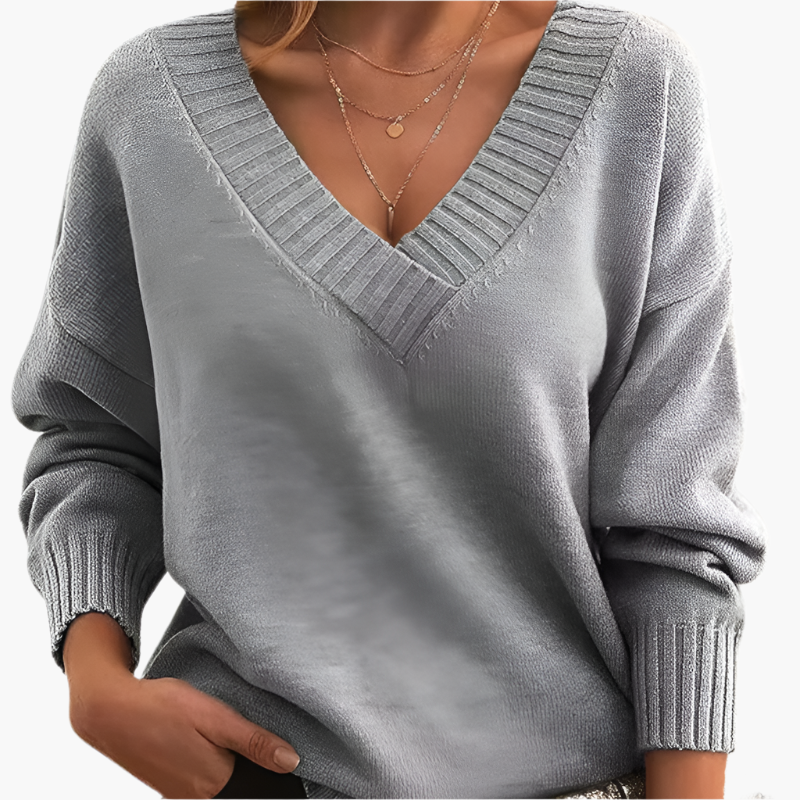 WW | V-Ausschnitt Pullover - Eleganter Strickpullover im Oversize-Stil für Alltag & Büro