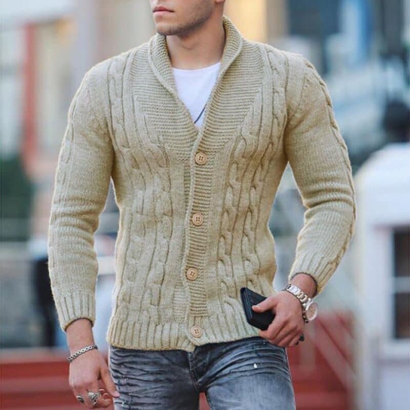 WW | Strickjacke Kabelstrick Wollmischung Slim Fit Knopfverschluss
